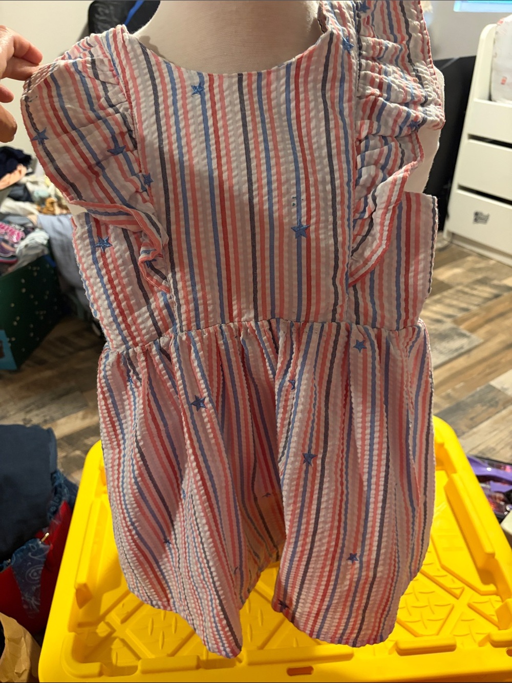Cat & Jack Pink and Blue Striped Ruffle Dress